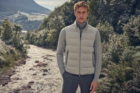 Shades of grey, A Dolomites Getaway AW’26. A padded wool-cashm...