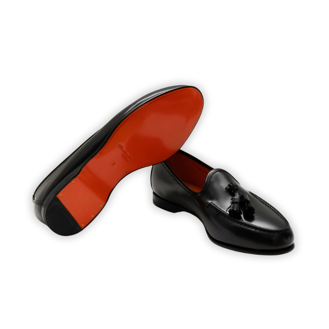 Santoni Made In Italy Black Leather Basketweave Tassel Trim Loafer Santoni Andrea tassel-detail Leather Loafers | Black | FARFETCH main image 2