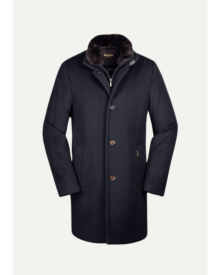 MOORER MooRER - Overcoat with removable fur - Wool/cashmere - Navy
