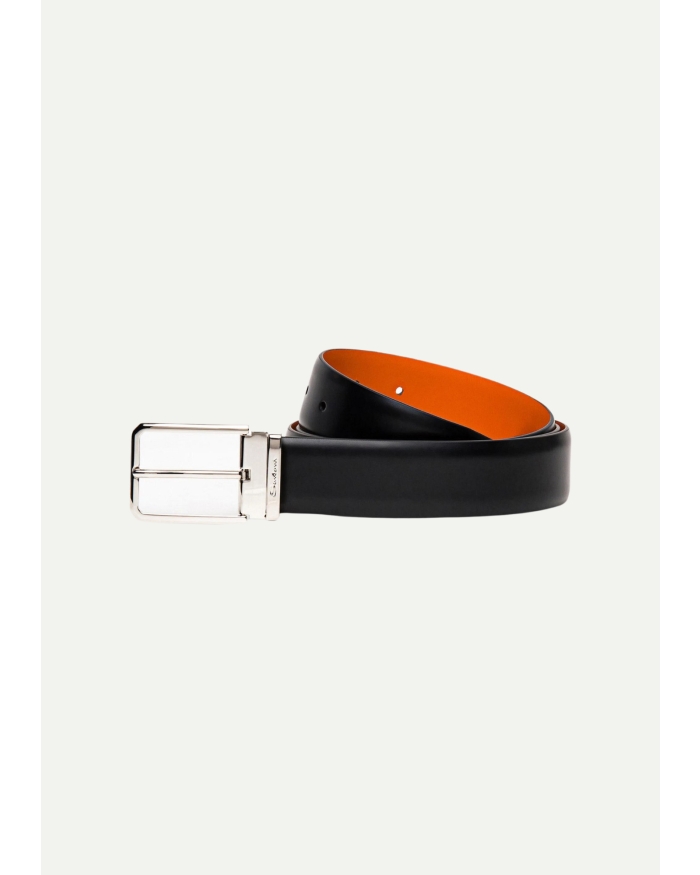 SANTONI Santoni - Polished leather adjustable belt - Black