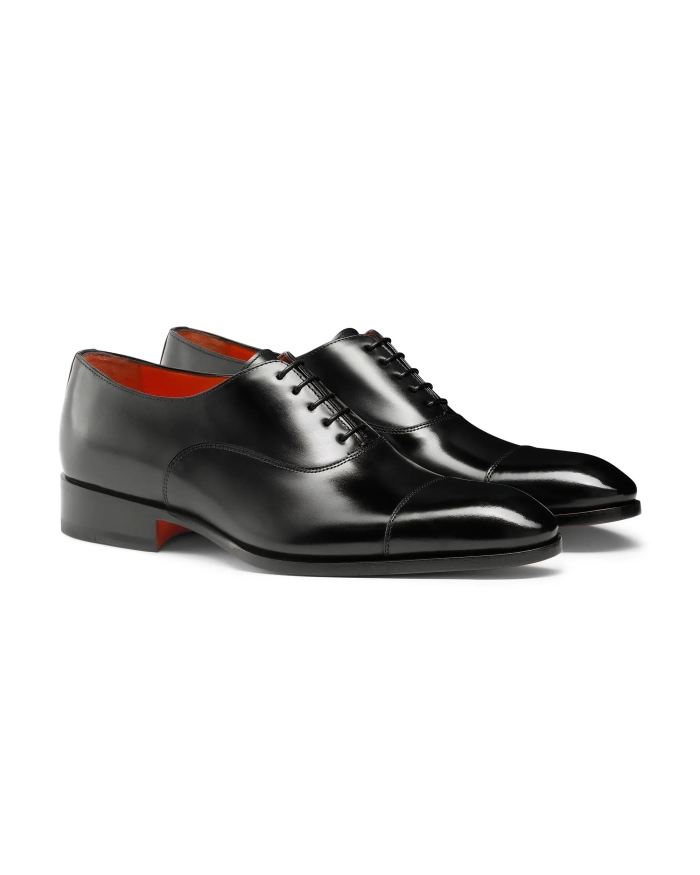 SANTONI Santoni - Polished black leather Oxford shoes - Black