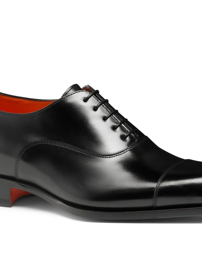 SANTONI Santoni - Polished black leather Oxford shoes - Black