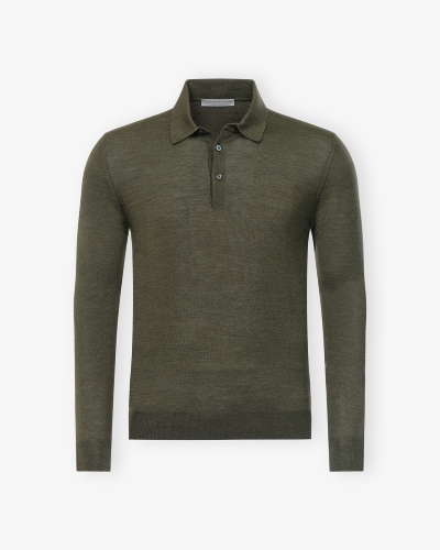 Les Hommes d'Amsterdam - Polo long sleeve wool silk - Green