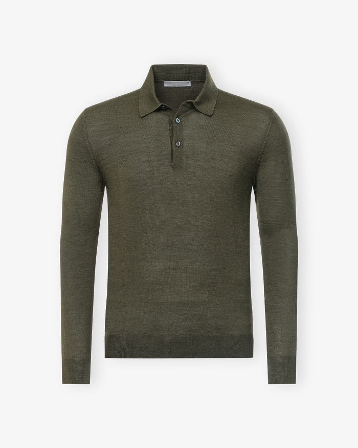 LES HOMMES D'AMSTERDAM Les Hommes d'Amsterdam - Polo long sleeve wool silk - Green