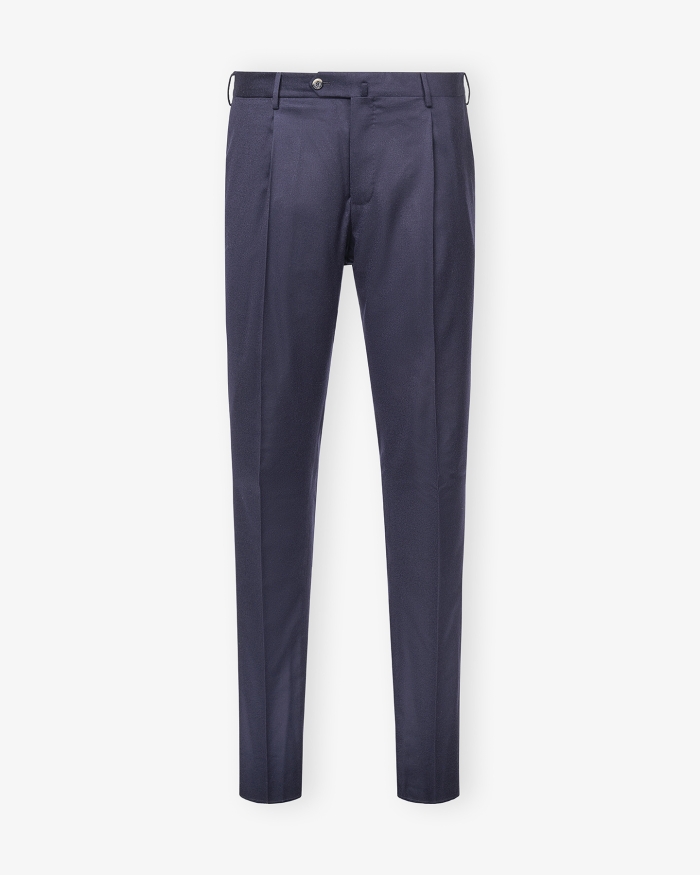 PT PT - Trousers flannel slim fit - Silk and wool - Navy