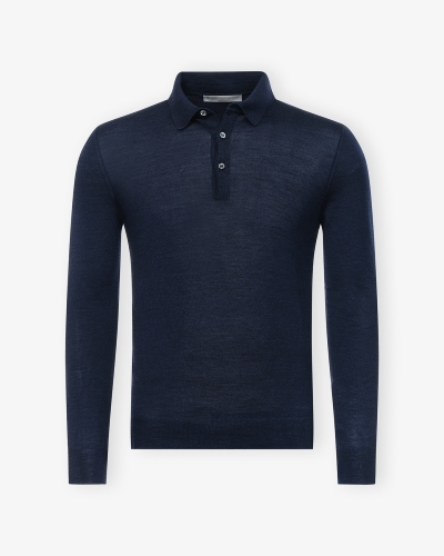 LHDA - Polo long sleeves - Virgin wool and silk - Navy