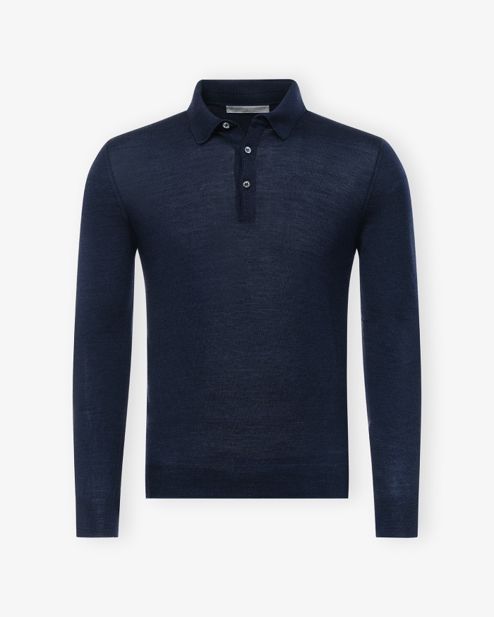 LES HOMMES D'AMSTERDAM LHDA - Polo long sleeves - Virgin wool and silk - Navy