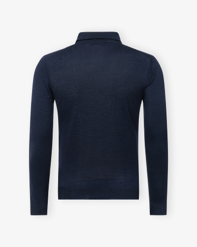 LHDA - Polo long sleeves - Virgin wool and silk - Navy