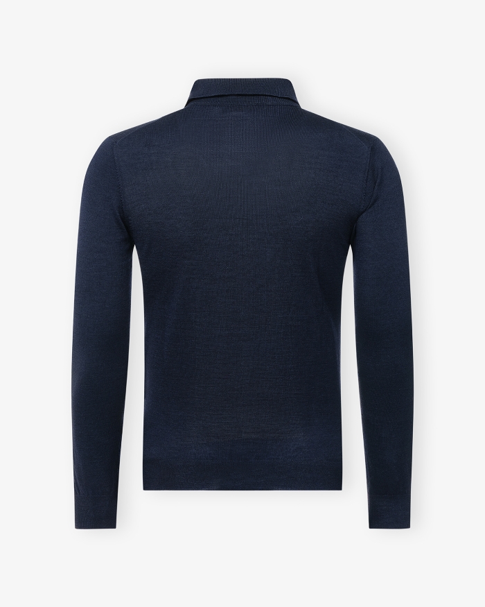 LES HOMMES D'AMSTERDAM LHDA - Polo long sleeves - Virgin wool and silk - Navy