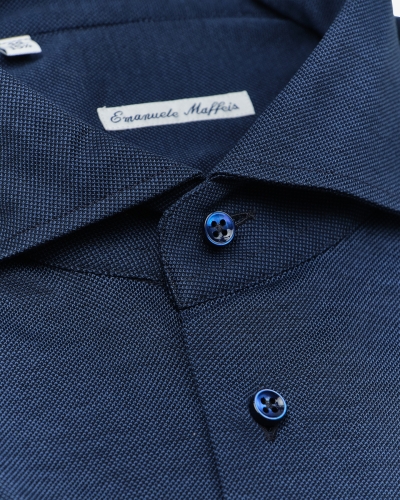 Emanuele Maffeis - Shirt stretch pique extra armlength - Midnight blue