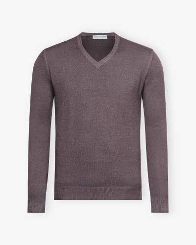 LHDA - V-neck virgin wool - Washed - Dark brown