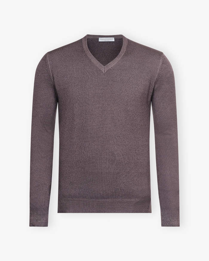 LES HOMMES D'AMSTERDAM LHDA - V-neck virgin wool - Washed - Dark brown