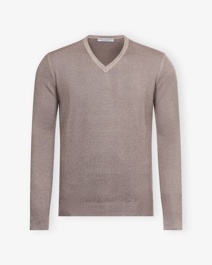 LES HOMMES D'AMSTERDAM LHDA - V-neck virgin wool - Washed greige