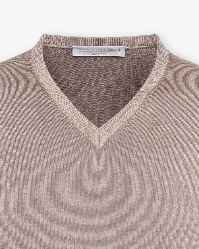 LES HOMMES D'AMSTERDAM LHDA - V-neck virgin wool - Washed greige