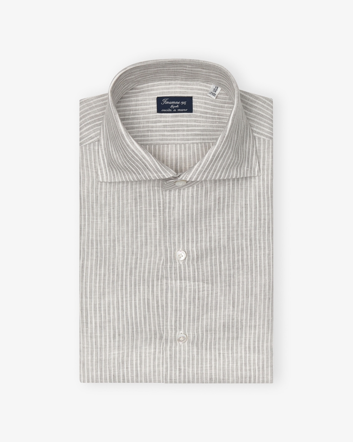 FINAMORE Finamore - Shirt stripes linen - White-grey