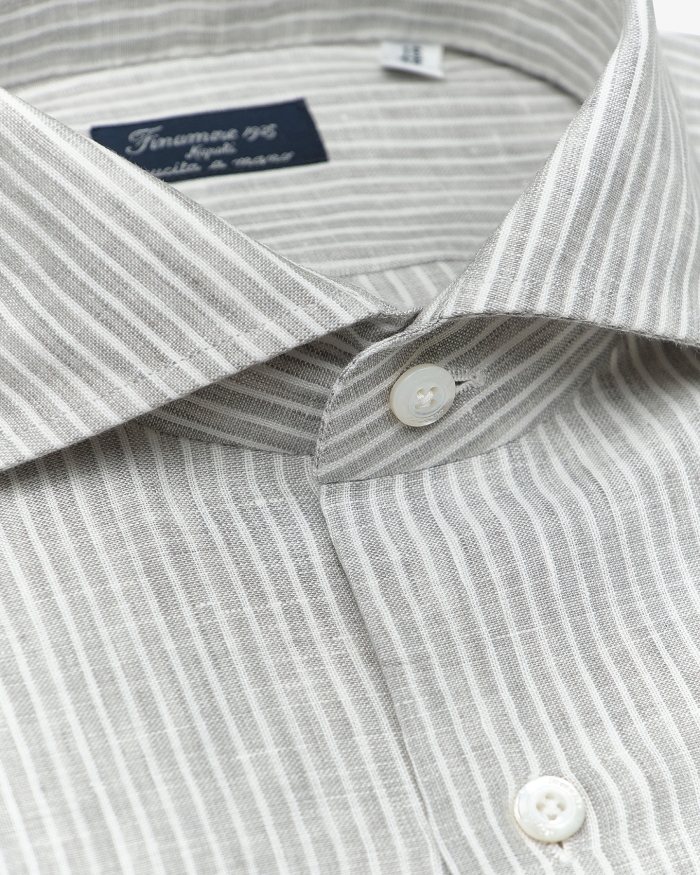 FINAMORE Finamore - Shirt stripes linen - White-grey
