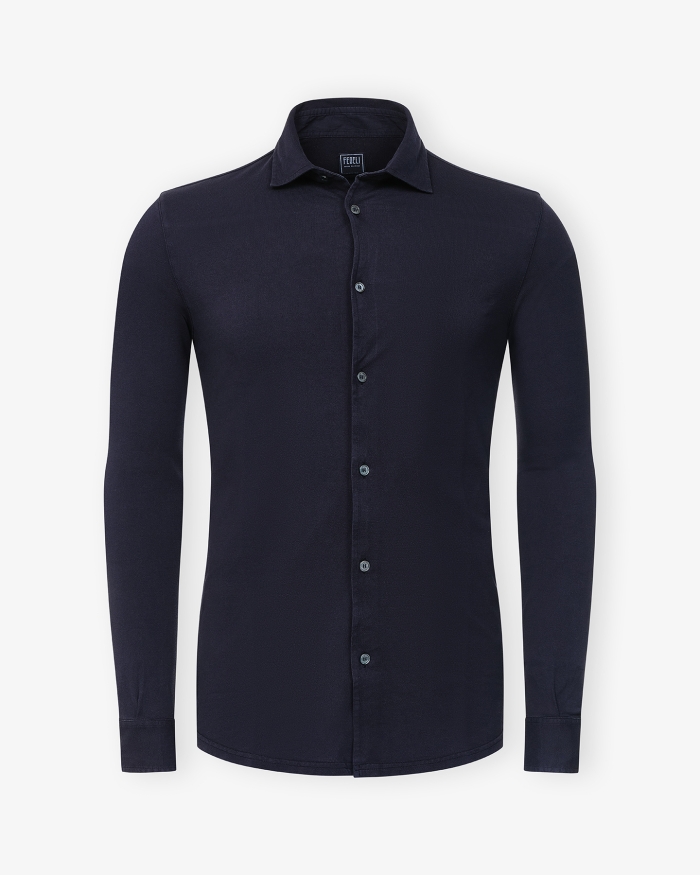FEDELI Fedeli - Polo cotton light pique long sleeve - Navy