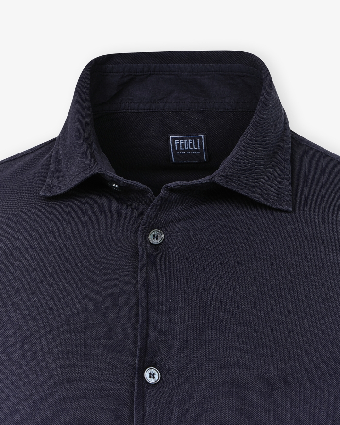 FEDELI Fedeli - Polo cotton light pique long sleeve - Navy