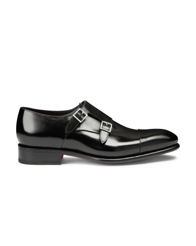 Santoni - Polished leather double-buckle shoe - Black