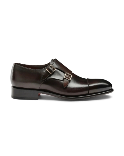 Santoni - Polished leather double-buckle shoe - Brown