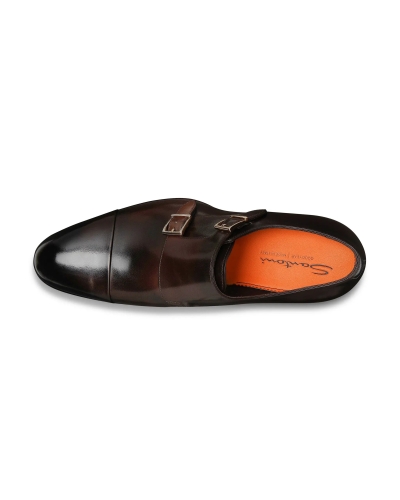 Santoni - Polished leather double-buckle shoe - Brown