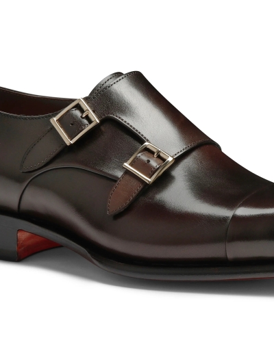 Santoni - Polished leather double-buckle shoe - Brown