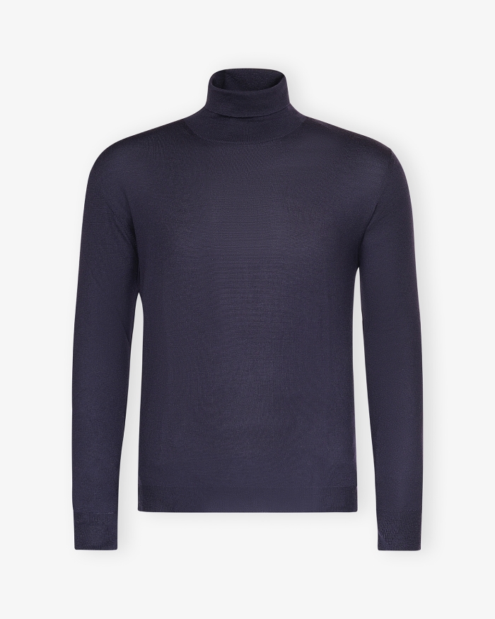 FEDELI Fedeli - Turtleneck super 140 merino wool - Navy