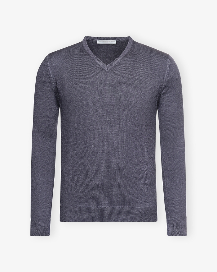 LES HOMMES D'AMSTERDAM LHDA - V-neck virgin wool - Washed grey