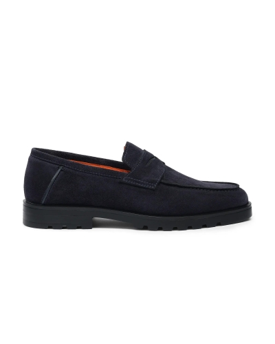 Santoni - Calf suede penny loafer - Navy