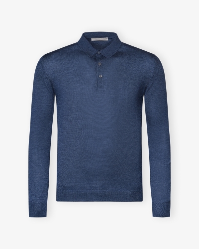 LHDA - Polo long sleeve - Wool silk - Blue