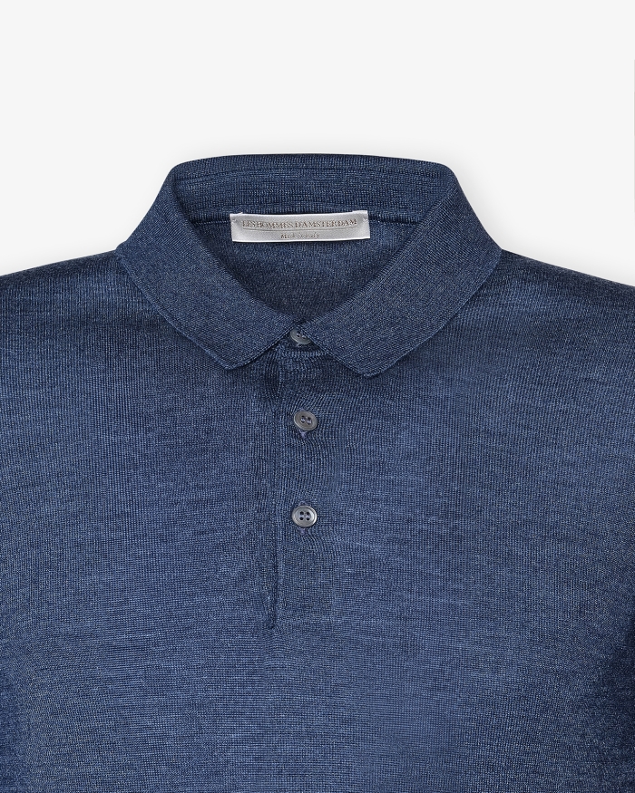 LES HOMMES D'AMSTERDAM LHDA - Polo long sleeve - Wool silk - Blue