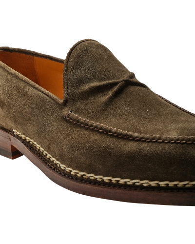 Bontoni - Loafer calf suede with Norwegian stitching - Olive
