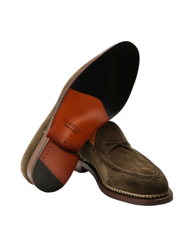 Bontoni - Loafer calf suede with Norwegian stitching - Olive