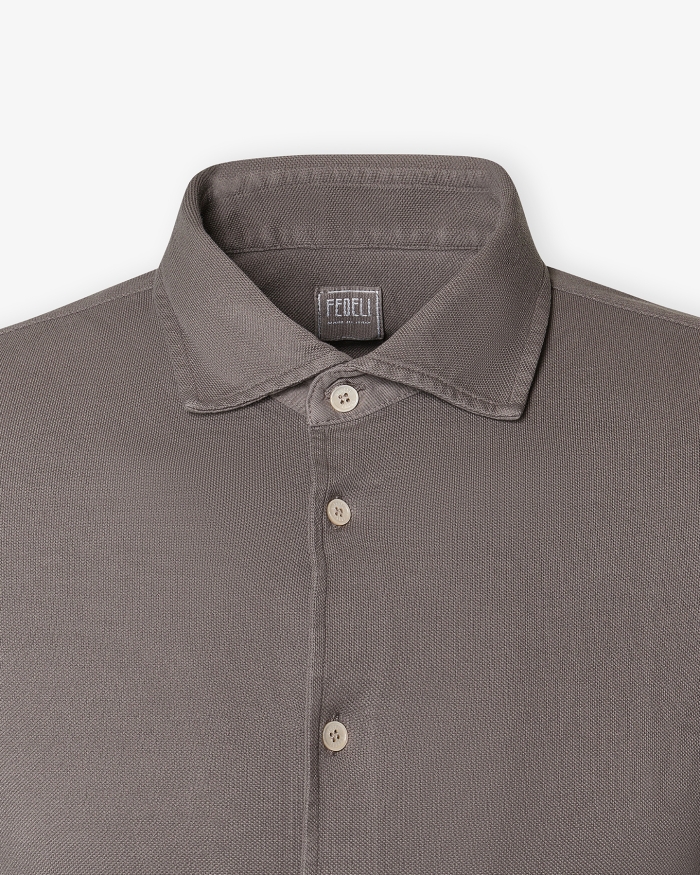 FEDELI Fedeli - Pique polo long sleeve - Brown