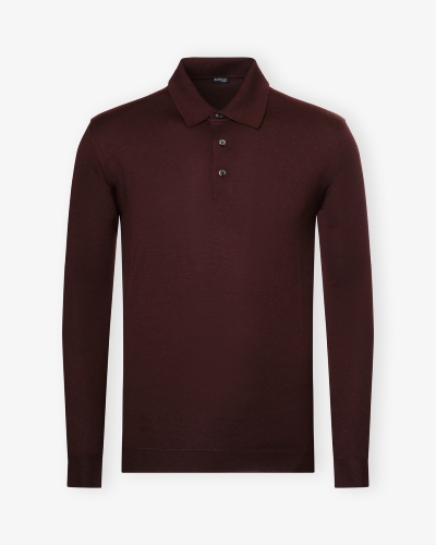 Kiton - Polo long sleeve - Cashmere silk - Bordeaux