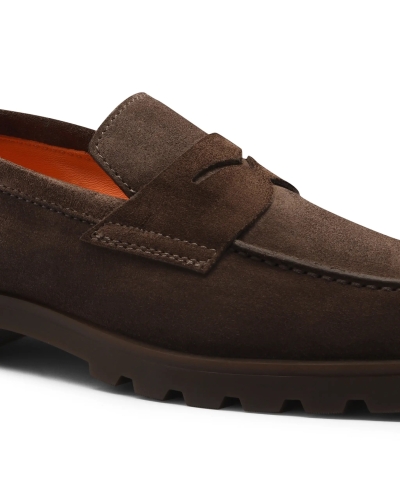 Santoni - Calf suede penny loafer - Brown