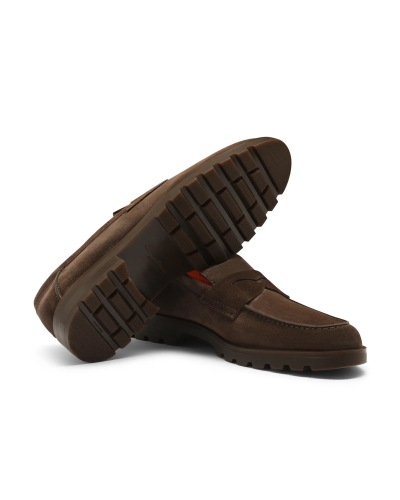 Santoni - Calf suede penny loafer - Brown