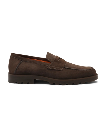 Santoni - Calf suede penny loafer - Brown