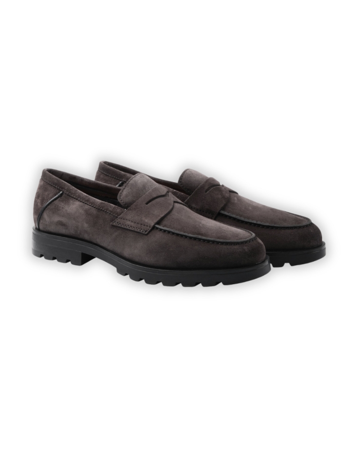 SANTONI Santoni - Calf suede penny loafer with fur - Grey
