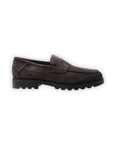 Santoni - Calf suede penny loafer with fur - Grey