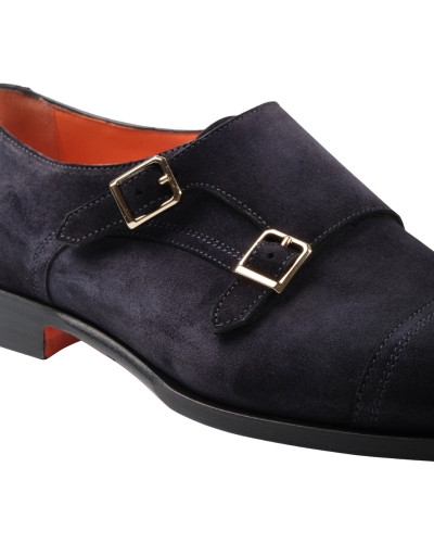 Santoni - Calf suede double buckle - Navy