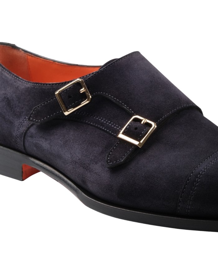 SANTONI Santoni - Calf suede double buckle - Navy