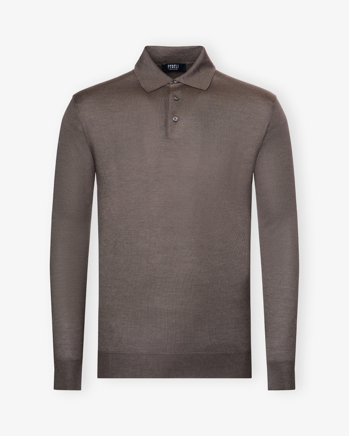 FEDELI Fedeli - Polo long sleeve cashmere silk - Greige