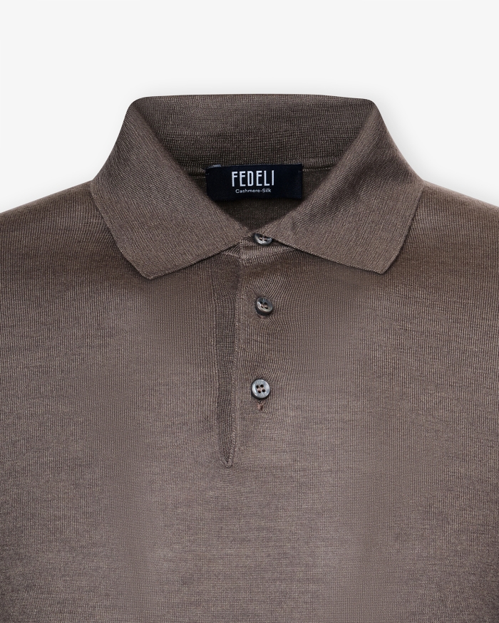FEDELI Fedeli - Polo long sleeve cashmere silk - Greige
