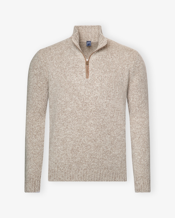 FEDELI Fedeli - Half zip cashmere - Greige melange