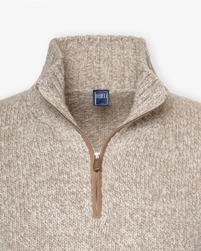 Fedeli - Half zip cashmere - Greige melange