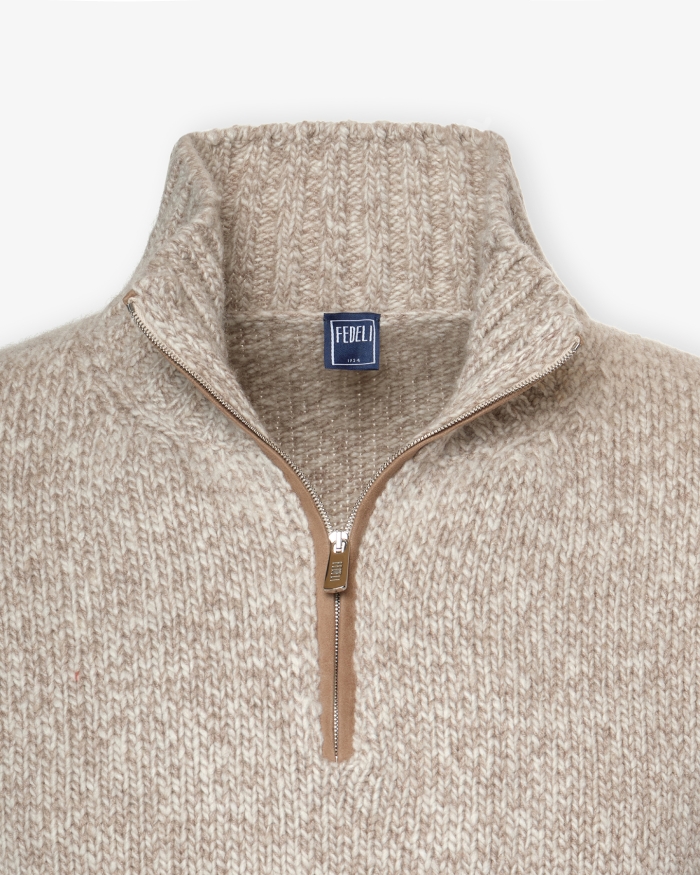 FEDELI Fedeli - Half zip cashmere - Greige melange