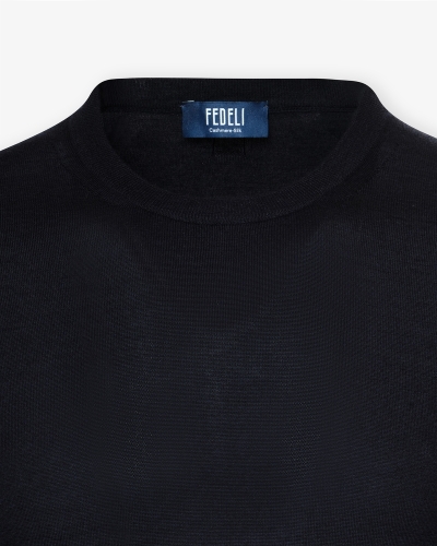 Fedeli - Round neck cashmere silk - Navy