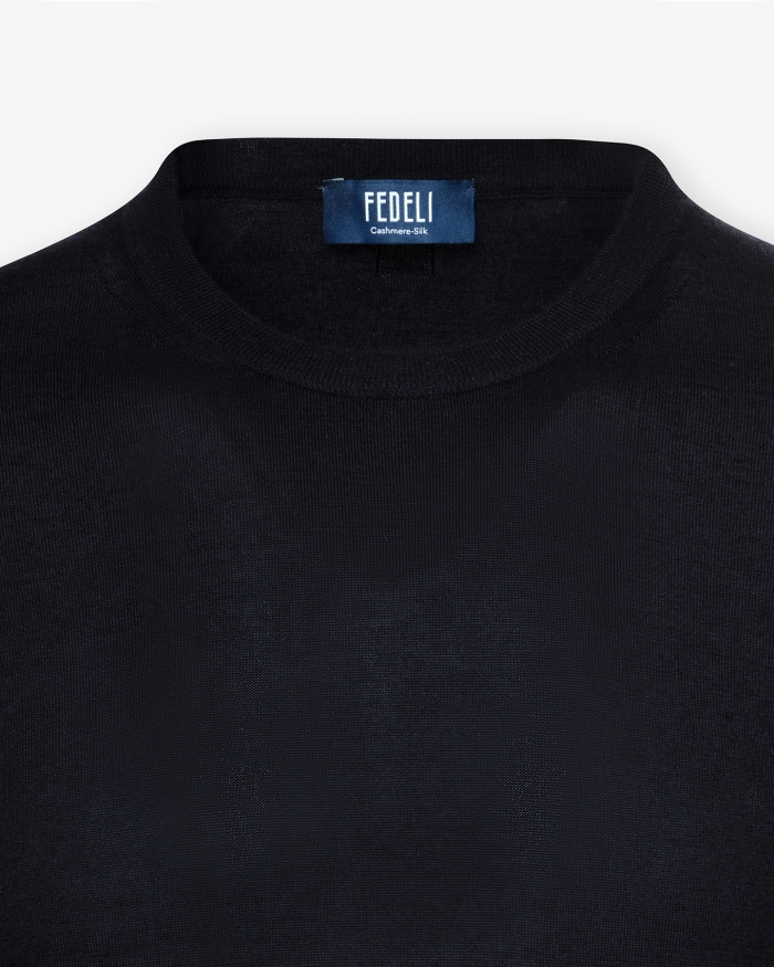 FEDELI Fedeli - Round neck cashmere silk - Navy