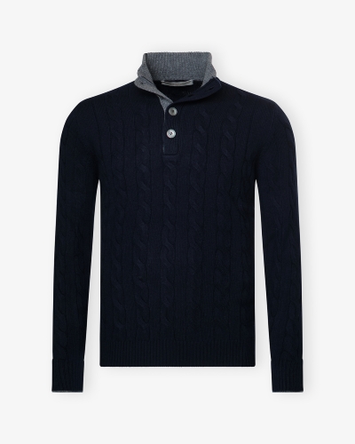 LHDA - Cashmere buttoned placket pullover - Navy